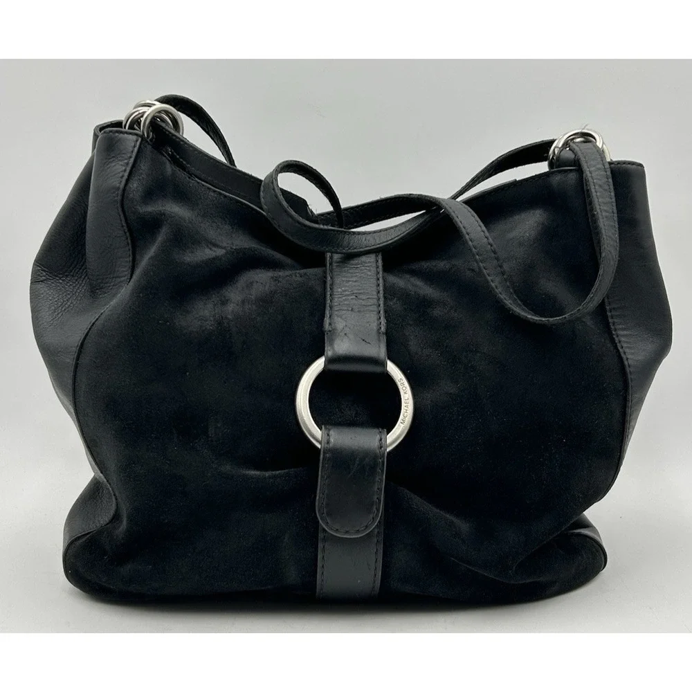 Michael Kors Quincy Large Shoulder Tote in Suede and Leather Black